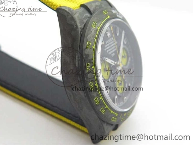 0102 Supportive Daytona DIW Carbon Case and Bezel Black Yellow Dial on Yellow Nylon Strap A 3220